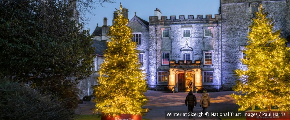 Exterior of Sizergh Castle decorated for the Winter at Sizergh event © National Trust Images / Paul Harris