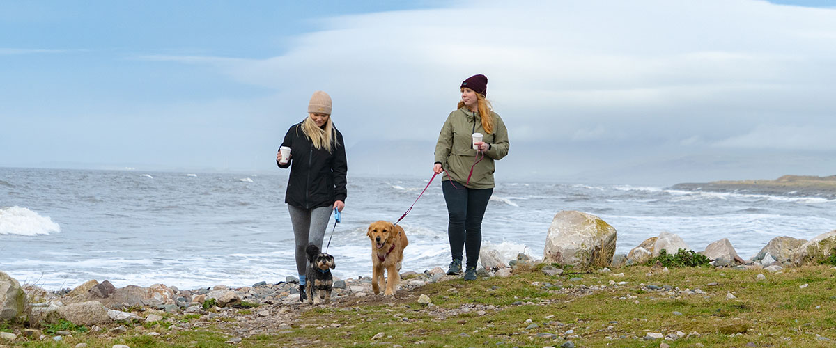 Friends walking on Walney Island