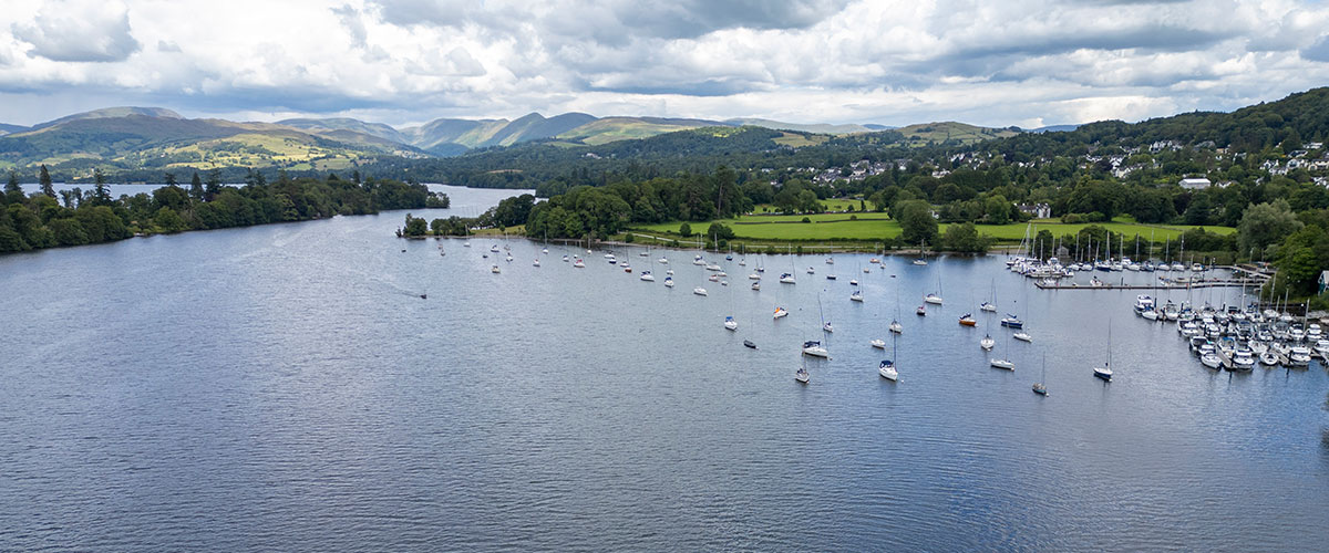 View across Windermere towards Lakeland fells