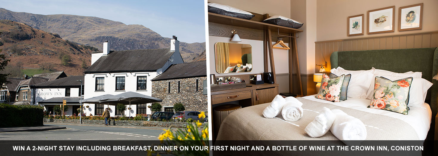 Win a 2-night stay including breakfast, dinner on your first night and a bottle of wine at the Crown Inn, Coniston.
