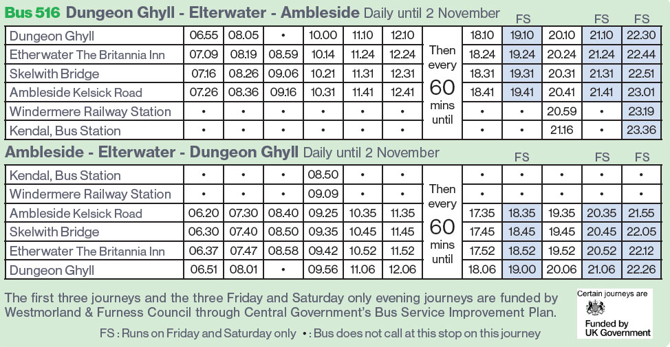 516 service timetable